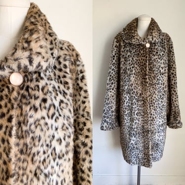 Vintage 1990s Faux Fur Leopard Coat / M 