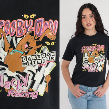90s Scooby Doo Shirt Nascar Wacky Racing T-Shirt Cartoon Network Tee Shaggy Graphic Tee Black Tshirt 1990s Vintage Car Medium M 