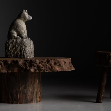 Carved Stone Bear / Primitive Elm Table