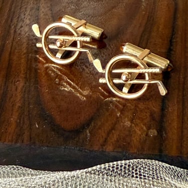 Golf Club Cuff Links, Cut Out Design, Gold Tone, Krementz Cufflinks, Golfer, Links, Vintage 60s 70s 