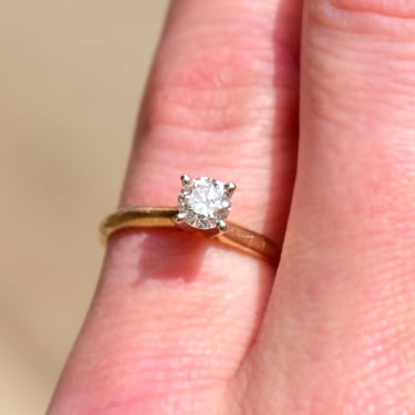 1/2 CT Diamond Solitaire Engagement Ring In 14K Yellow Gold, Minimalist White Gold Prong-Setting, Size 6 US 