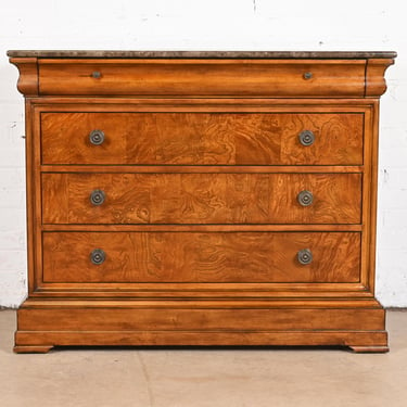 Ethan Allen French Louis Philippe Cherry and Burl Wood Marble Top