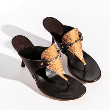 GUCCI 90s Chocolate Heeled Sandal w/ Snakeskin Horsebit Detail