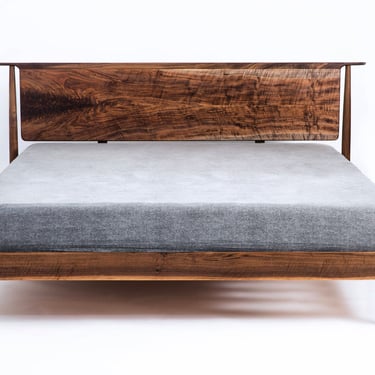 Solid Wood Modern Platform Bed | Floating Headboard Bedframe | Mid Century Modern Wood Bed | Full, Queen, King Hardwood Bed Frame Headboard 