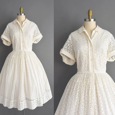 1950s vintage dress | Lane Bryant Ivory Cotton Eyelet | Simplicity is Bliss  - Long Beach, CA | ATTIC