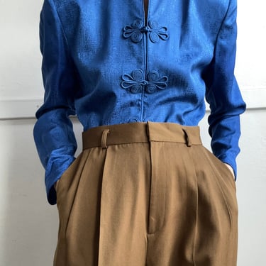 Vintage cobalt blue silk cheongsam blouse 