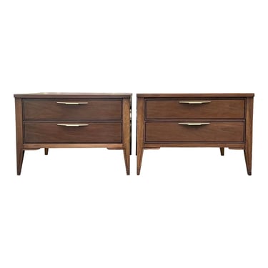 Newly Refinished Oversized Mid Century Two Drawer Side Tables/Nightstands - a Pair 