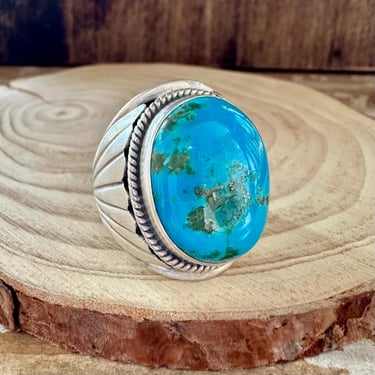 GOING GLOBAL BLUE Turquoise and Silver Mens Ring | Large Statement Ring | Most Likely Navajo, Southwestern Jewelry | Size 12 1/2 