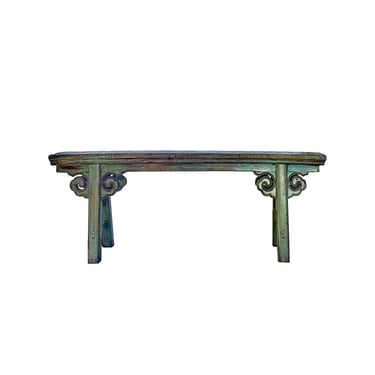 Distressed Lime Green Village Slim Narrow Scroll Apron Wood Bench ws4455E 