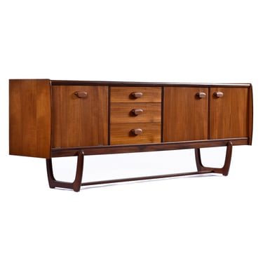 Restored 1960s European Modern Teak And Rosewood Trestle Base Credenza Sideboard 