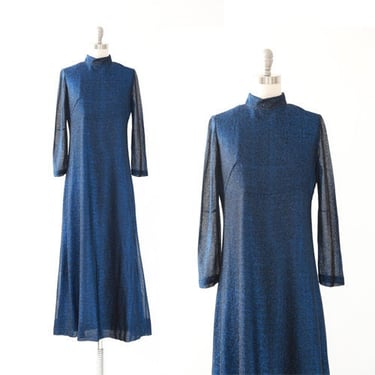 70s blue lurex maxi dress 