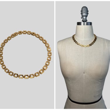 ST. JOHN Vintage 1990s Y2K Cube Chain Necklace | Gold Plated Chain Choker Necklace | Statement Jewelry 