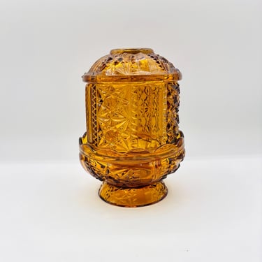 Vintage Amber Fairy Lamp Indiana Glass Stars and Bars Candle Tea Votive Light by LeChalet