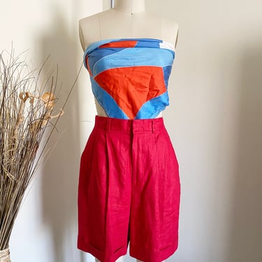 Vintage 90’s Linen Bermuda Shorts, Red, 28