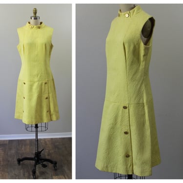 Vintage 1960s 60s Alfred Werber yellow drop waist cotton mini scooter dress /  modern small med  US 6 8 