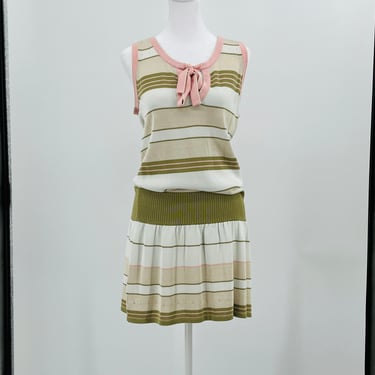 Nanette Lepore Designer Dress in Pink, Tan, Green on Beige Sz. M 