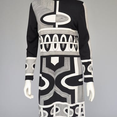 1970s black and white op art print Paganne dress S/M 