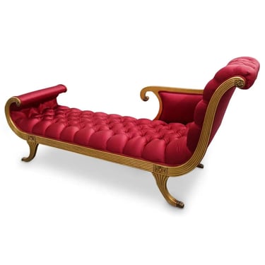 Sofa Lounge, Fainting Gilt Carved, Mid Century, Tufted, Red Silk, C. 1950s!!