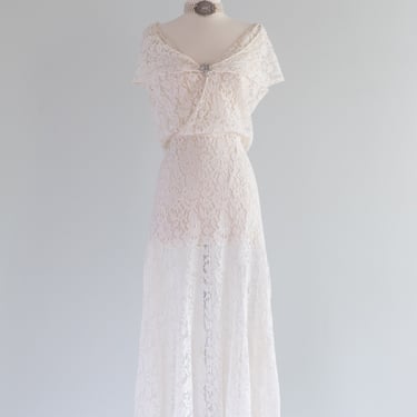 Ethereal 1930's Hand Made Lace Midi Length Wedding Dress / ML