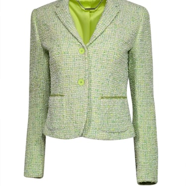 Elie Tahari - Green Tweed w/ Mesh Pocket Trim Short Blazer Sz 6