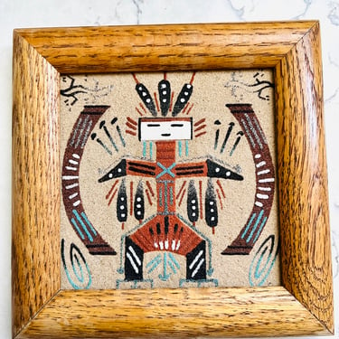 Vintage Framed Navajo Sand Painting Art- Signed by Artist by LeChalet