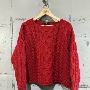 Vintage Red Carriage Donn Mills fisherman sweater Thick Chunky Knit Pullover cable knit 