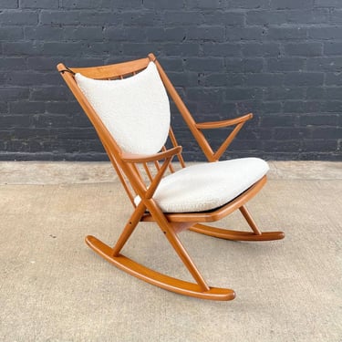 Mid-Century Danish Modern Teak & Boucle Rocking Chair by Frank Reenskaug, c.1960’s 