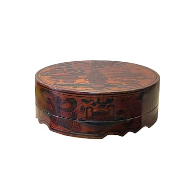 Vintage Distressed Bronze Lacquer Round Box w Porcelain plates ws2252E 