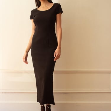 1990s Vivienne Tam Black Cotton Cap Sleeve Dress 