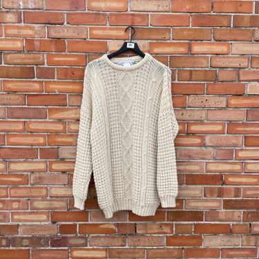vintage 80s off white cable knit sweater / xl extra large 