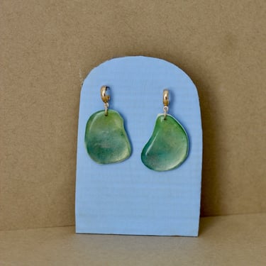 Multicolor Resin Dangle Earrings / Abstract Organic Shape / Blue green Turquoise 