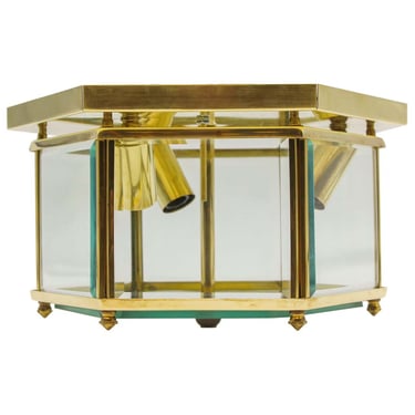 Waldorf Astoria Brass & Beveled Glass Hexagon Flush Mount