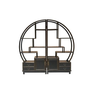 Chinese Black Lacquer Round Shape Display Curio Cabinet Room Divider ws4105E 