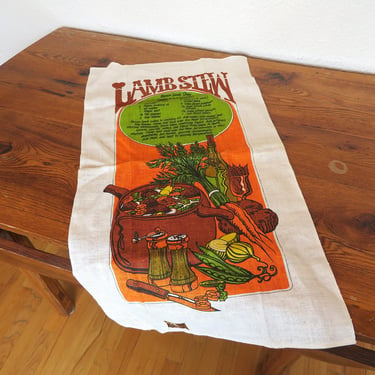 Vintage Kay Dee Linen Tea Towel Lamb Stew Recipe NOS 