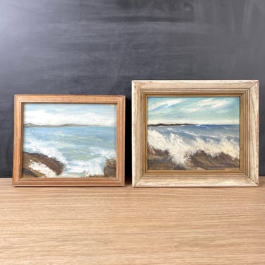 Two small framed seascape paintings - vintage Maine art 