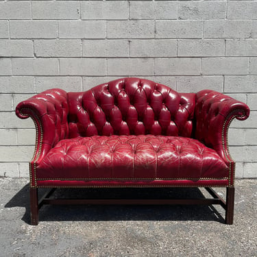 Leather Sofa Loveseat Settee Bench Camel Back Tufted Armchair Chesterfield Handsome Rustic Chippendale Mid Century English Lounge Seating 