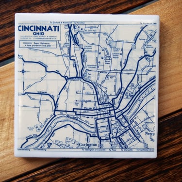 1954 Cincinnati Ohio Map Coaster. Cincinnati Gift. Vintage Map. Cincinnati Coasters. Ohio Map. Office Gift. Cincinnati Bearcats. City Map. 