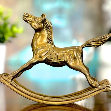 VINTAGE: Solid Brass Rocking Horse Figurine - Brass Figurine - Brass Animal - Kids Room - Nursery - SKU 00040158 