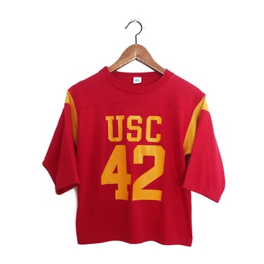 vintage USC shirt / 70s USC shirt / 1970s Artex USC striped jersey shirt boxy cropped fit Small 