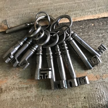 Antique Iron Skeleton Key Ring, Door Gate Key Set, 19th C Georgian Era, Polished Silver, Historical Props, Sold by Each Ring, 4 Available 