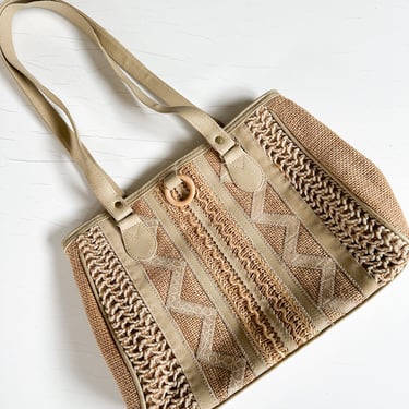 Vintage 1980s Woven and Faux Leather Bag 