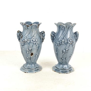 2 cast iron vases enamelled Art Nouveau around 1900 1910 enamel garden vase design flower vase Art Nouveau garden park vintage Belle Epoch 