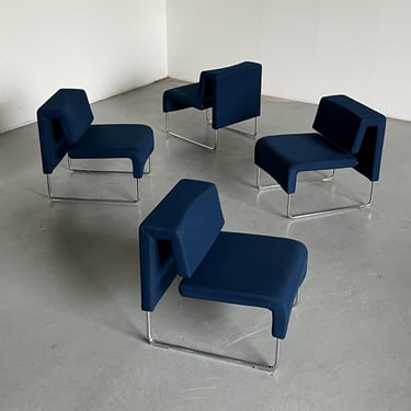 1 of 4 Vintage Blue Cantilever Modernist 'Path' Lounge Chairs by Fiorenzo Dorigo for Sitland, Early 2000s Italy 