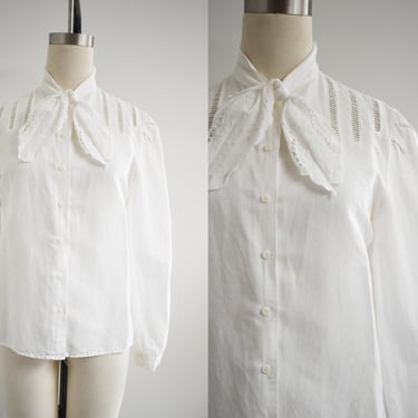 1980s Charlotte Ford White Cut Work Blouse 