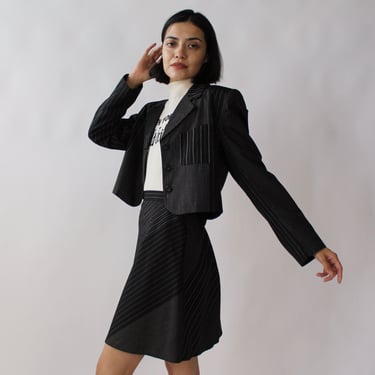 90s Silk Pinstripe Skirt Suit - W28