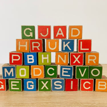 Vintage Children's Toy Alphabet Blocks with Modern Font - Set of 30 