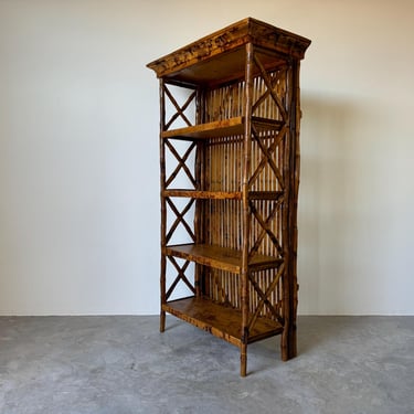 Vintage Rustic Palm Beach - Style Tortoiseshell Bamboo Bookcase 