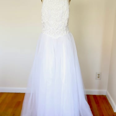 80s Tulle Open Back Bridal Gown
