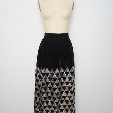 Gorgeous Vintage 70s Velvet Skirt with sequin Small 