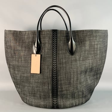 ALAIA Black White Leather Denim Oversized Tote Handbag